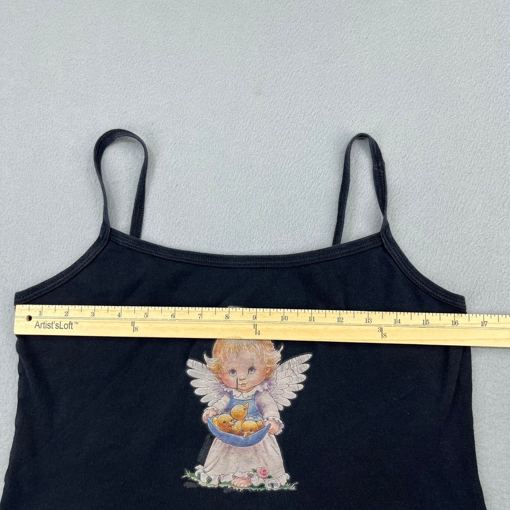 Vintage Y2K Black Cherub Angel Graphic Camisole Spaghetti Strap Tank Top XL - Picture 5 of 11